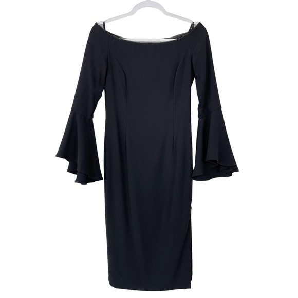 Bardot Arabella Bodycon Flounce Sleeve Black Dress US 4 Cocktail Wedding Party - Picture 2 of 10